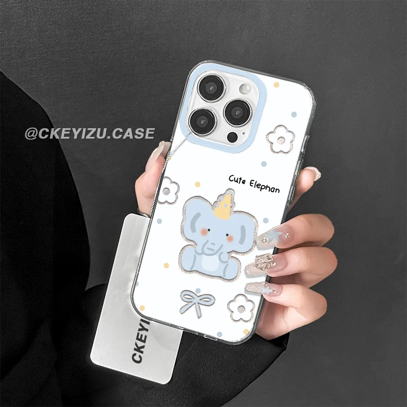 蓝色小象镭射羽纱壳适用苹果16vivo手机壳华为p70小米oppo