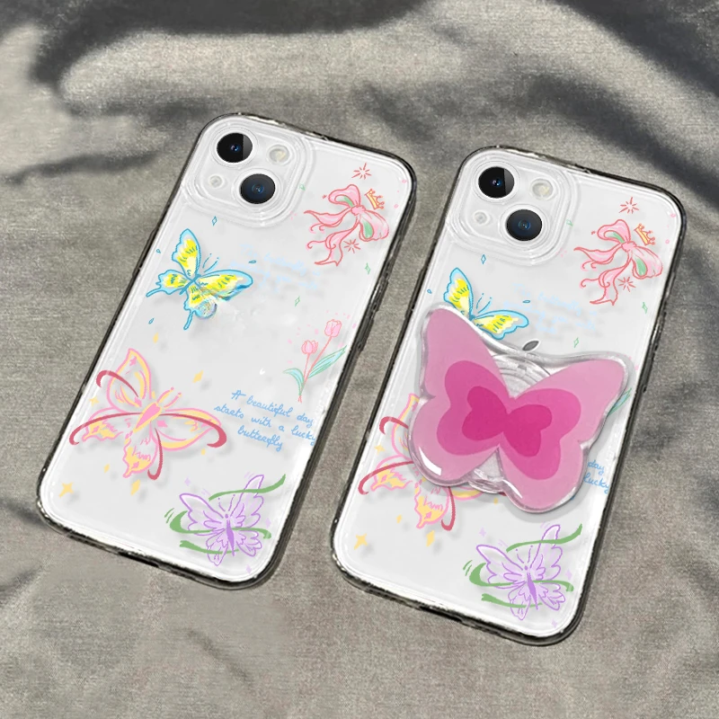 【直边透明壳】蝶安卓手机壳苹果15防摔iphone15pro彩色蝴蝶