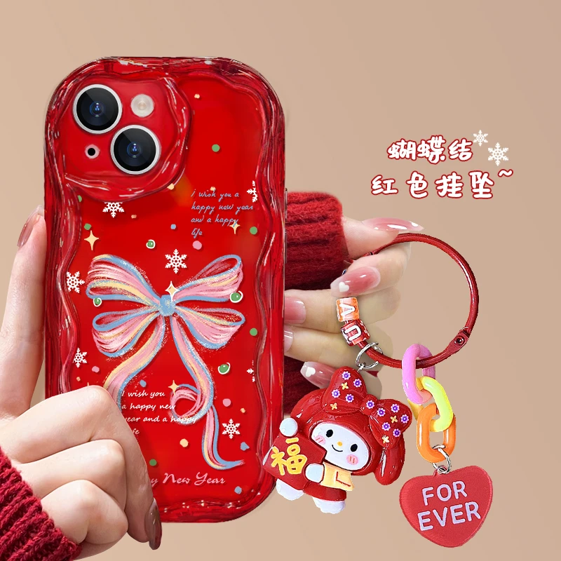 【奶油框硅胶壳】苹果15华为vivo荣耀oppo小米=蝴蝶结手机壳