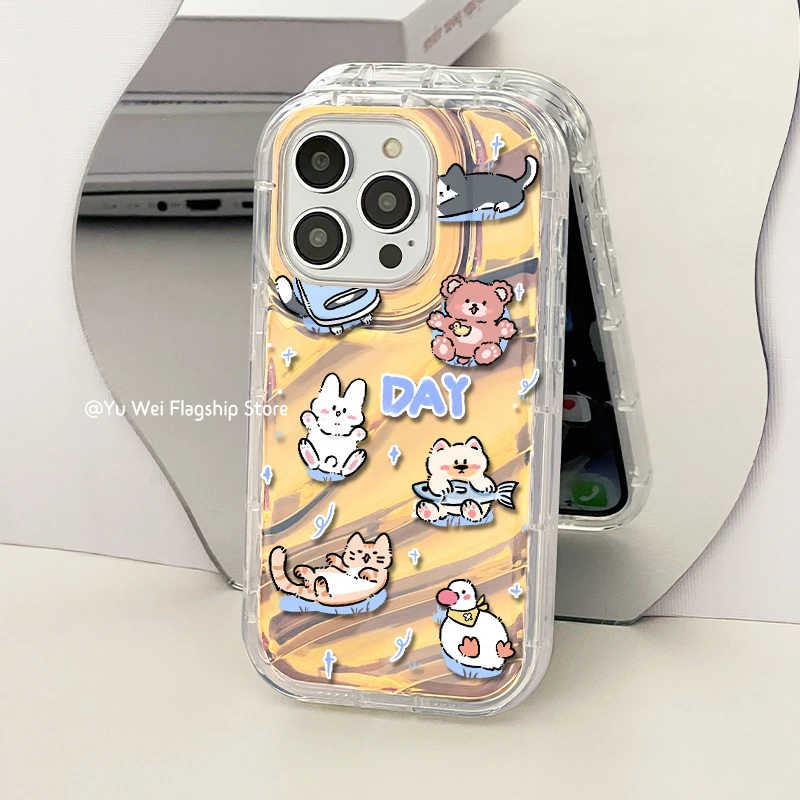 【内斜纹软壳】打滚手机苹果15镭射纸iphone14小猫鸭子可爱