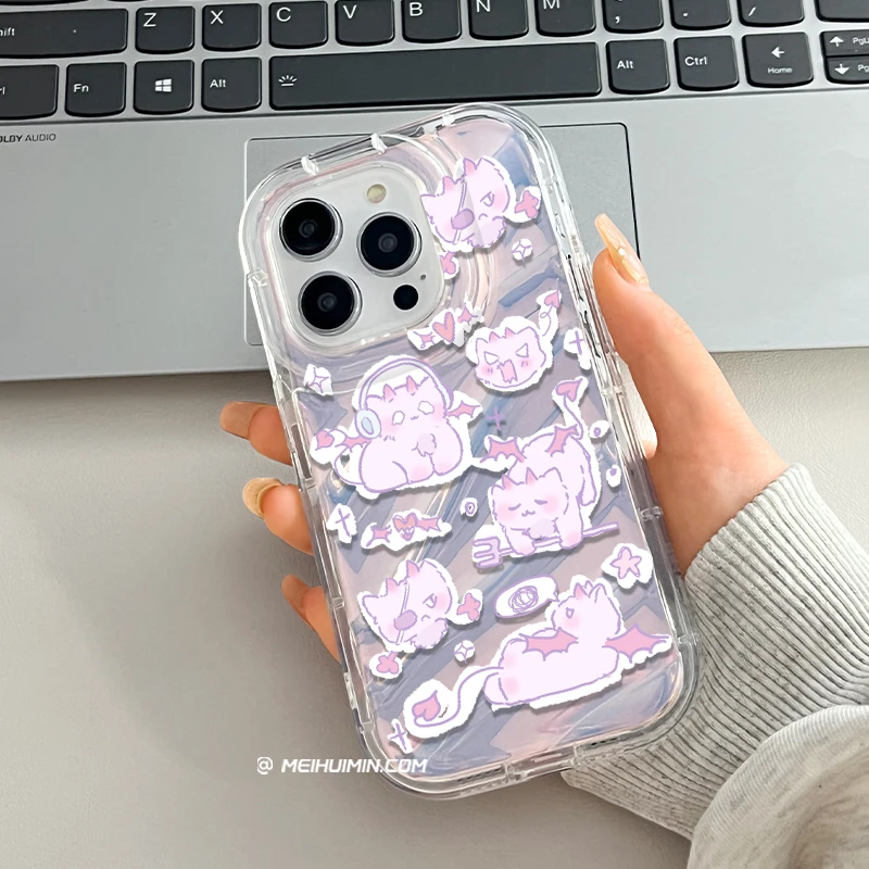 【内斜纹软壳】粉魔手机壳苹果15镭射纸iphone14安卓天使猫咪
