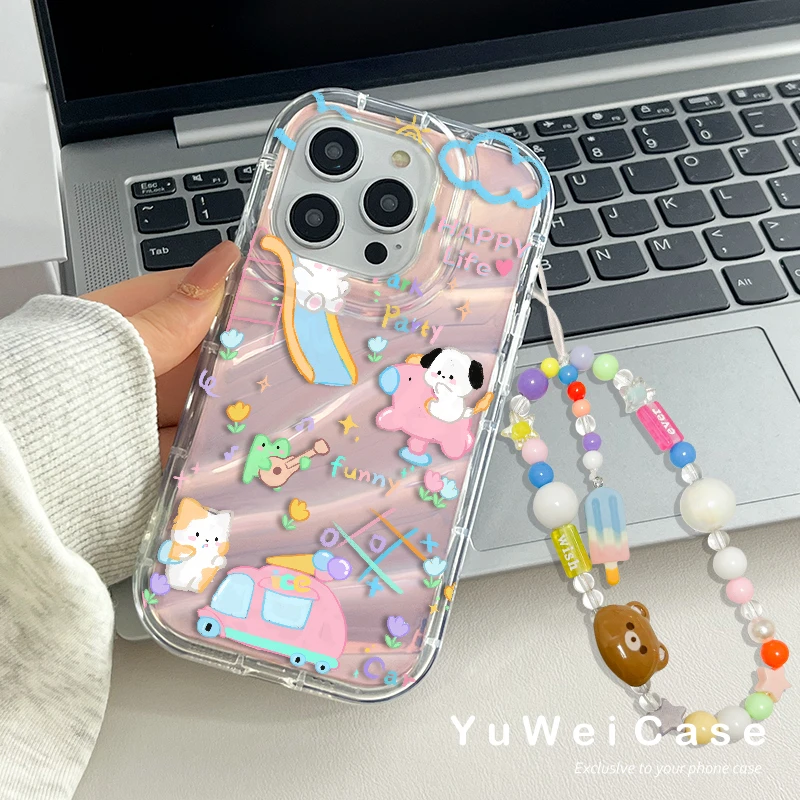 【内斜纹软壳】园中派对手机苹果15镭射纸软硅胶iphone14pro