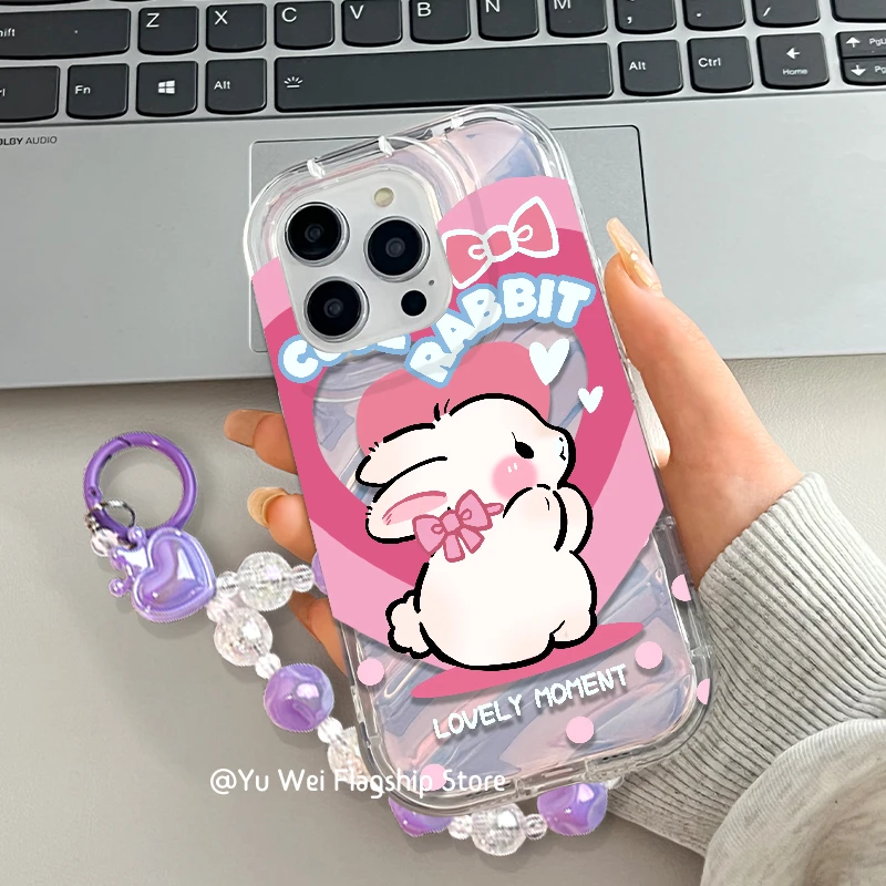 【内斜纹软壳】彩虹呆兔手机苹果15镭射纸软硅胶iphone14pro