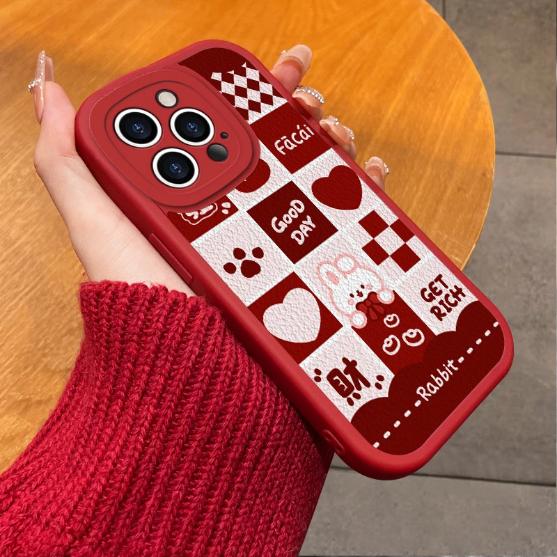 【小羊皮方格红】iPhone15手机壳防摔苹果14pro兔子格子