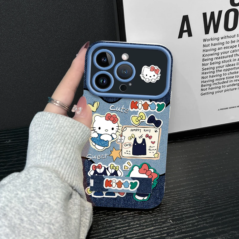 【大视窗硅胶壳】复古仿牛仔凯蒂适用手机壳苹果15防摔硅胶华为oppo