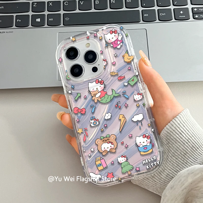 【内斜纹软壳】人鱼凯蒂手机苹果15镭射纸iphone14可爱HelloKitty