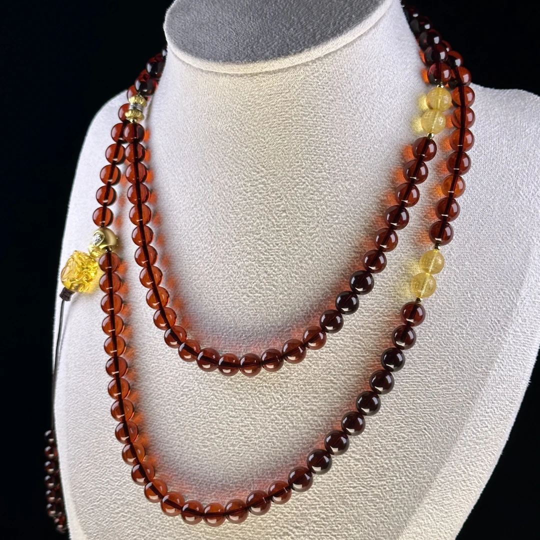 佳璐珠宝天然琥珀缅甸血珀7+mm108设计款项链长款精美长链复古