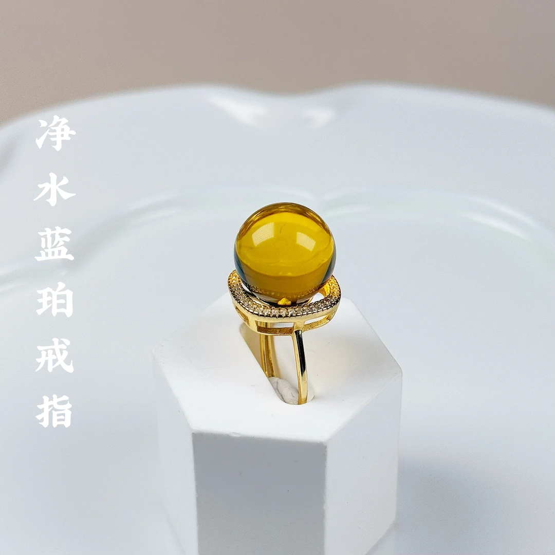 佳璐珠宝天然墨西哥净水蓝珀戒指3A高蓝女戒气质轻奢时尚