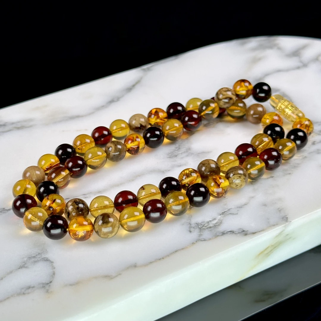 佳璐珠宝天然琥珀8+mm多宝妈妈链女神链多色复古精美