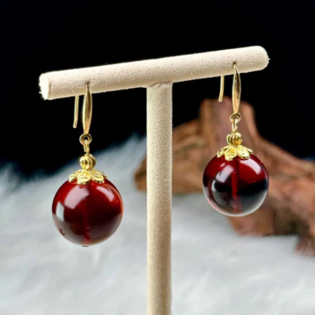 佳璐珠宝天然缅甸血珀17+mm耳环花开富贵气质简约时尚百搭耳勾