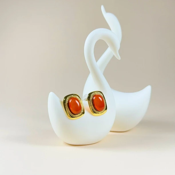 佳璐珠宝天然缅甸血珀耳钉复古方牌巴洛克风气质简约时尚优雅