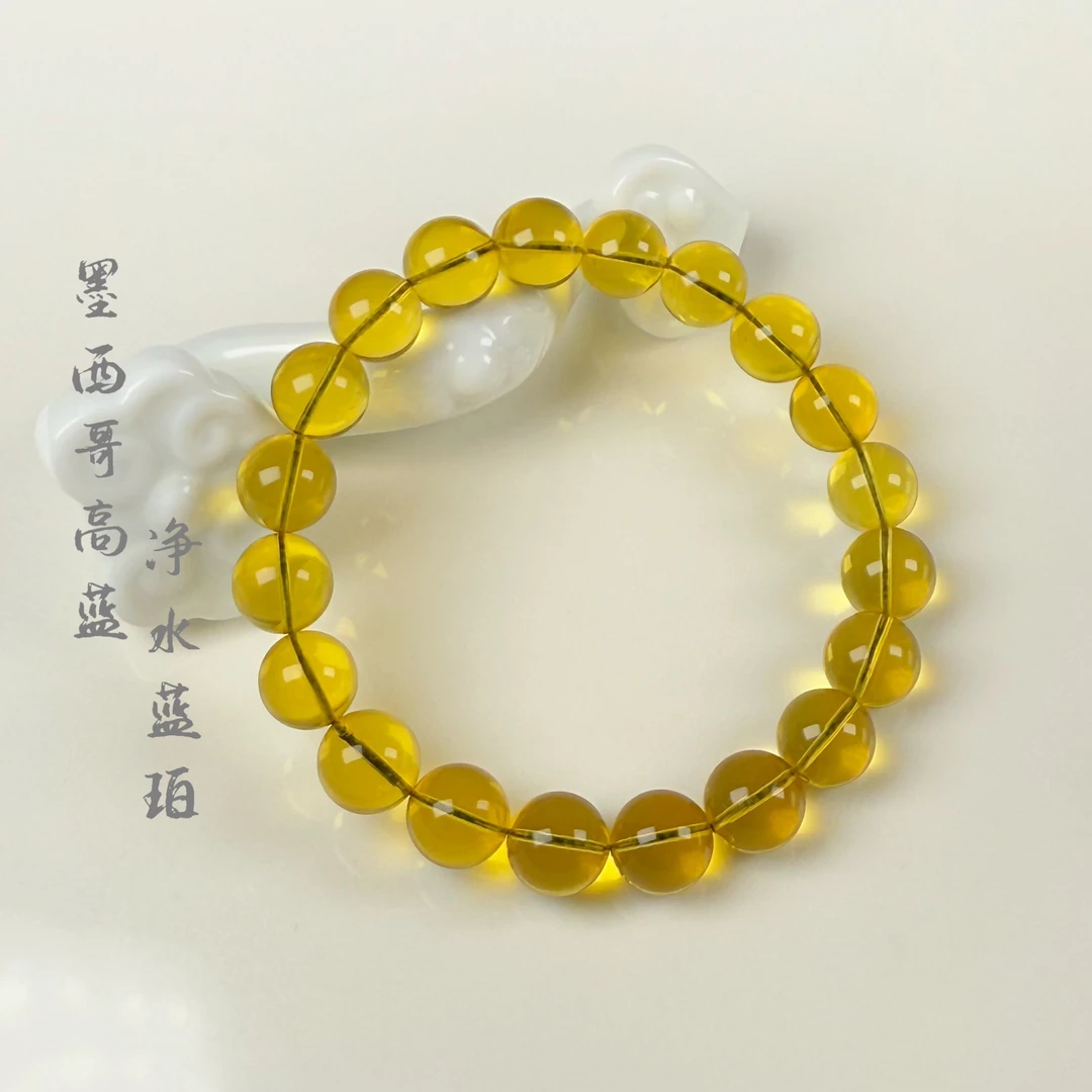 天然墨西哥净水蓝珀9mm+单圈手串