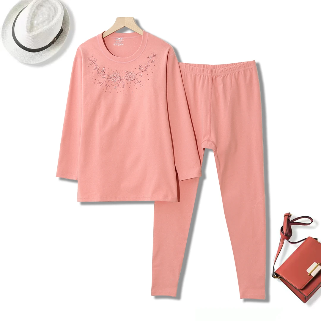 女刺绣花柔软亲肤圆领秋冬厚款保暖秋衣秋裤套装6D424（不分花型）