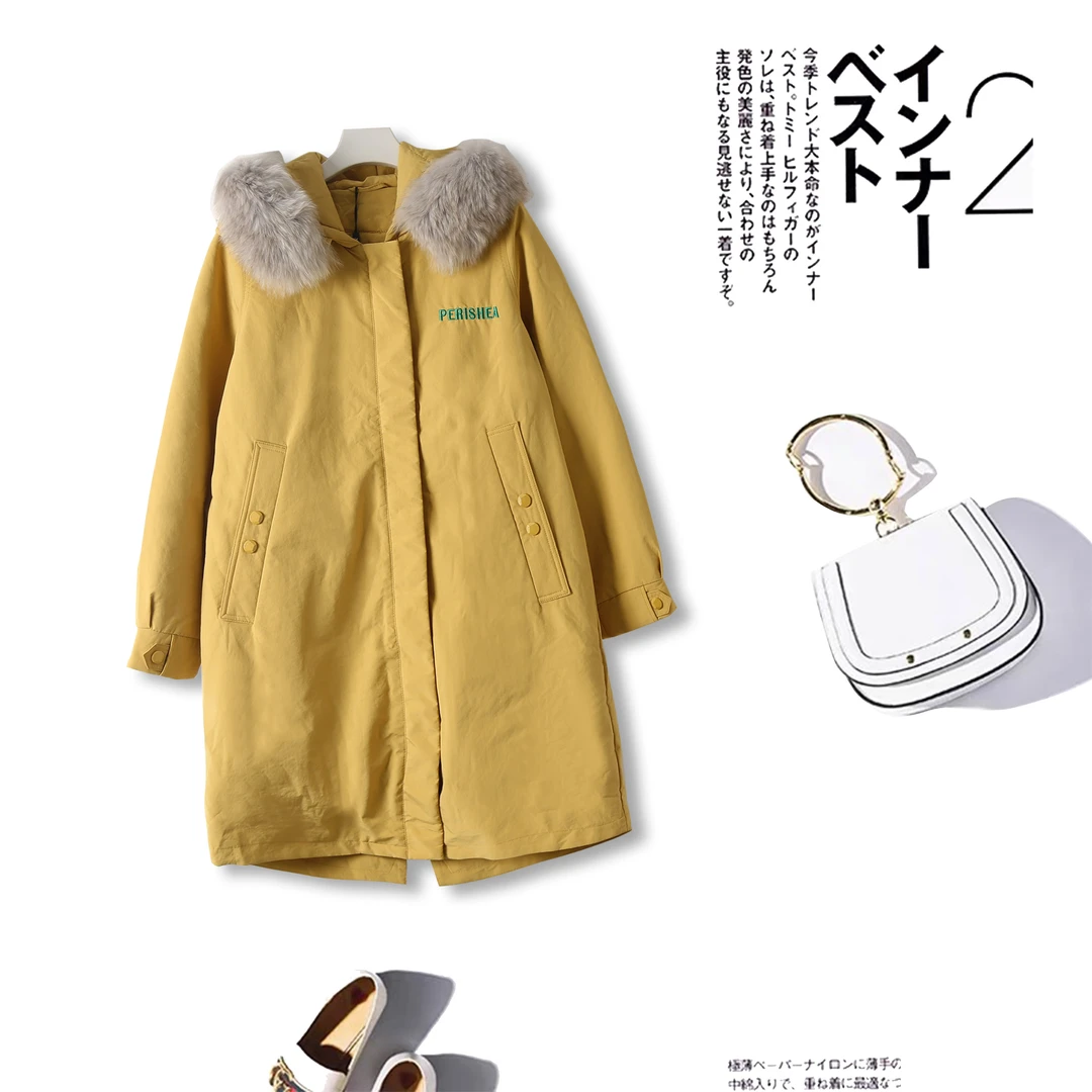 【舒适休闲 时尚保暖！】秋冬中长款棉服女士3W143（不分毛领颜色）