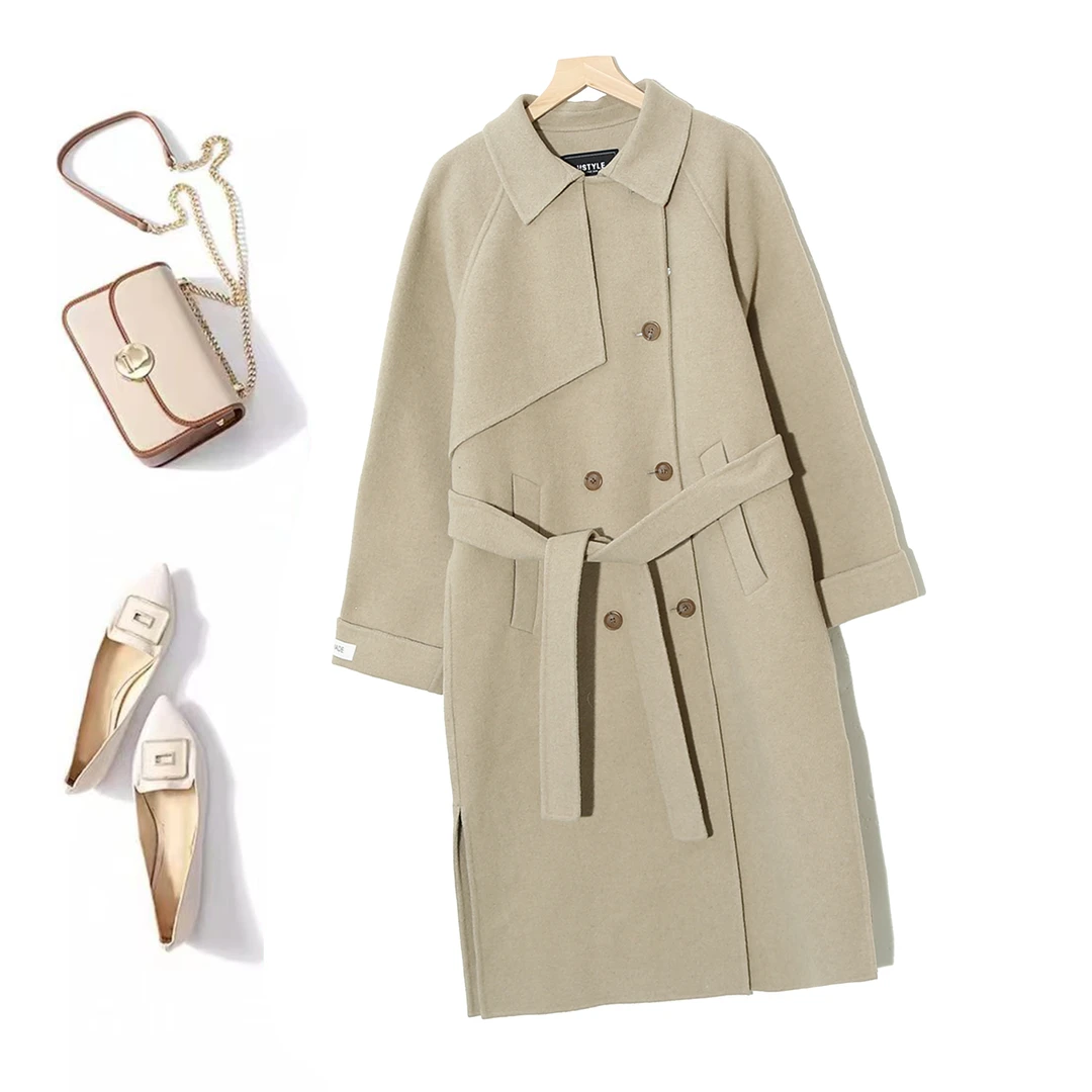 韩系气质中长款爆款百搭宽松毛呢外套女秋冬休闲羊毛大衣Y-1C930