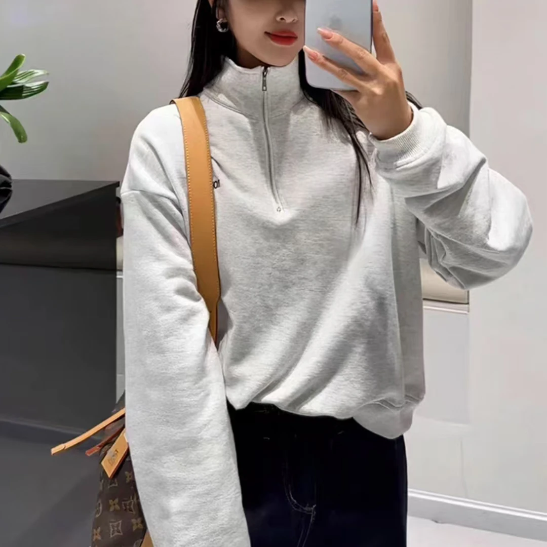 慵懒风短款卫衣女2024年春秋冬潮流拉链休闲宽松套头卫衣H331