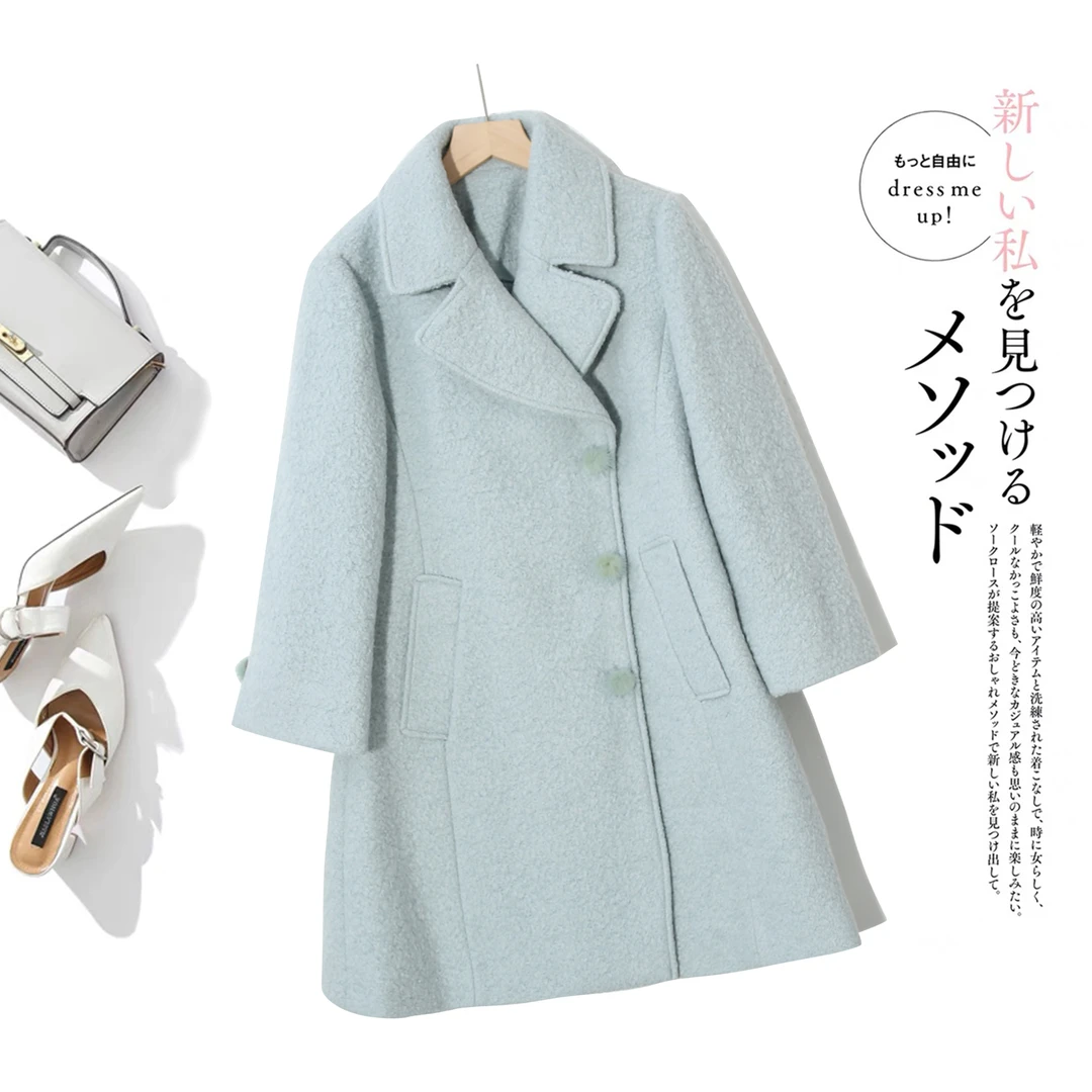 女装外套休闲简约通勤春秋冬时尚毛呢大衣少女款翻领保暖Y-1C530