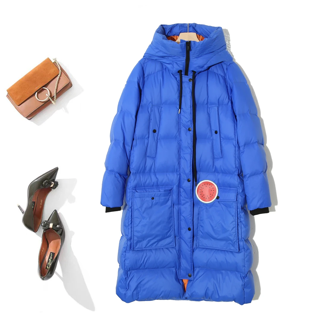 韩版时尚休闲连帽长款棉服情侣款加厚保暖中长款外套Y-6W844