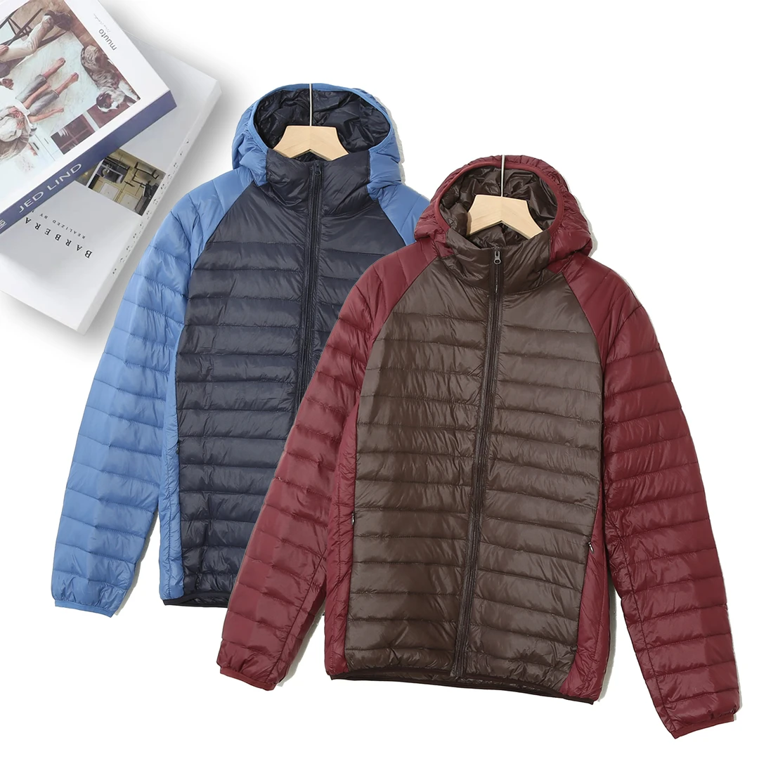 简约拼接休闲百搭棉服外套情侣款春秋冬季轻便连帽外套Y-1C869