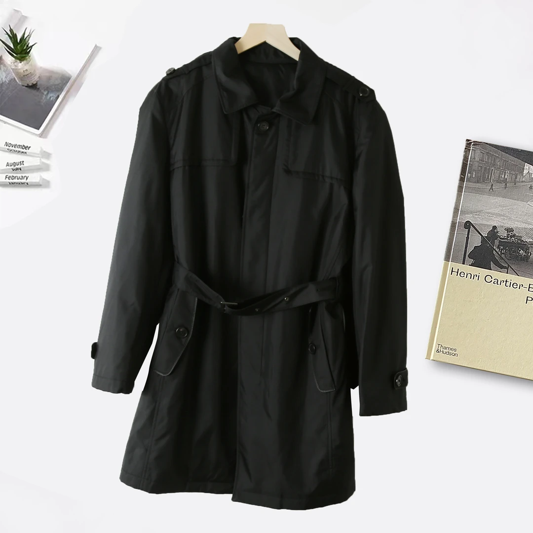 男翻领风衣中长款宽松休闲系带单排扣潮流春秋季长袖风衣Y-1C236