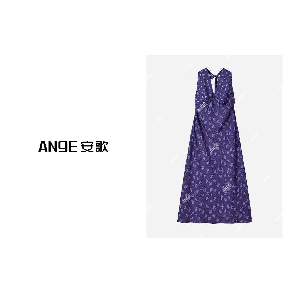 ANGE SUNNY【碎花挂脖连衣裙】夏季新款 时尚法式连衣裙