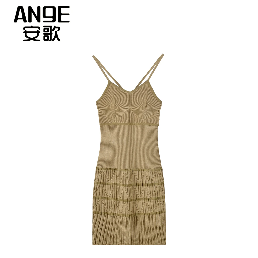 23年春夏双色连衣裙超显瘦针织女装气质时尚蕾丝设计师百搭连衣裙