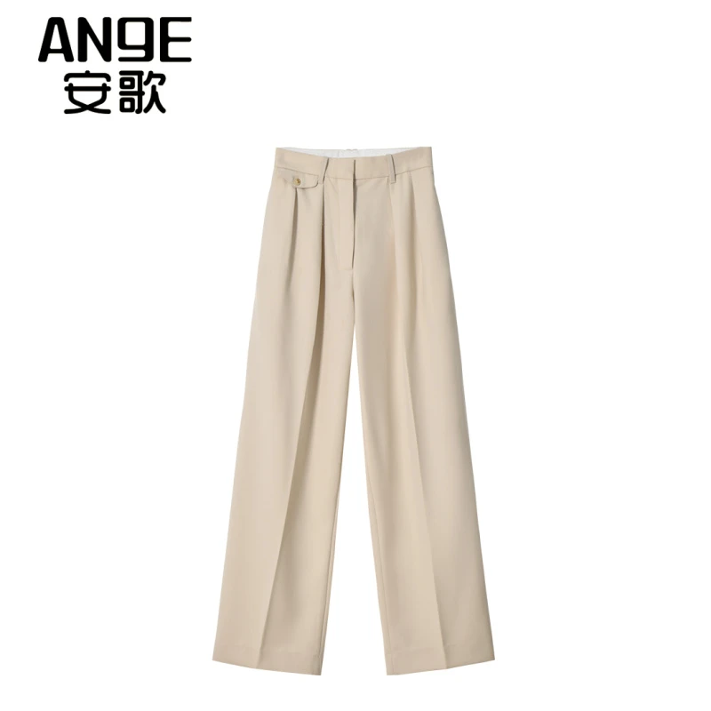 23春夏新款简约风高级感休闲直筒中腰垂感时尚百搭手褶西裤长裤