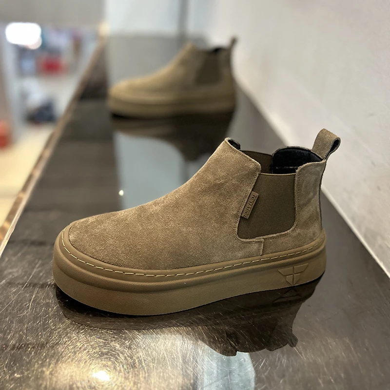 男士切尔西靴2024新款马丁靴复古一脚蹬高帮板鞋百搭厚底短靴