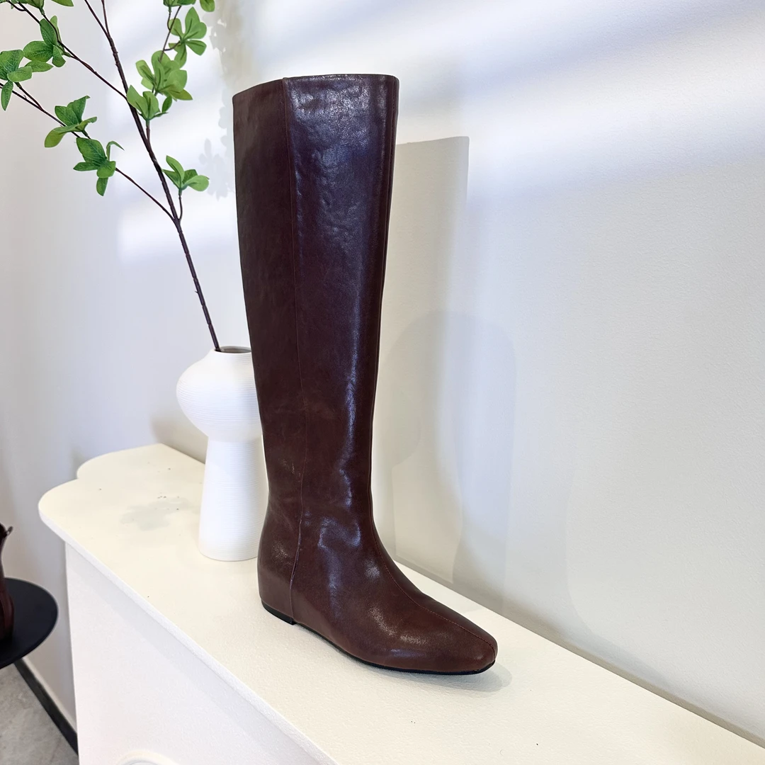 4.5CM复古及膝内增高长靴真皮绒面两版本秋冬季长筒靴百搭高筒靴