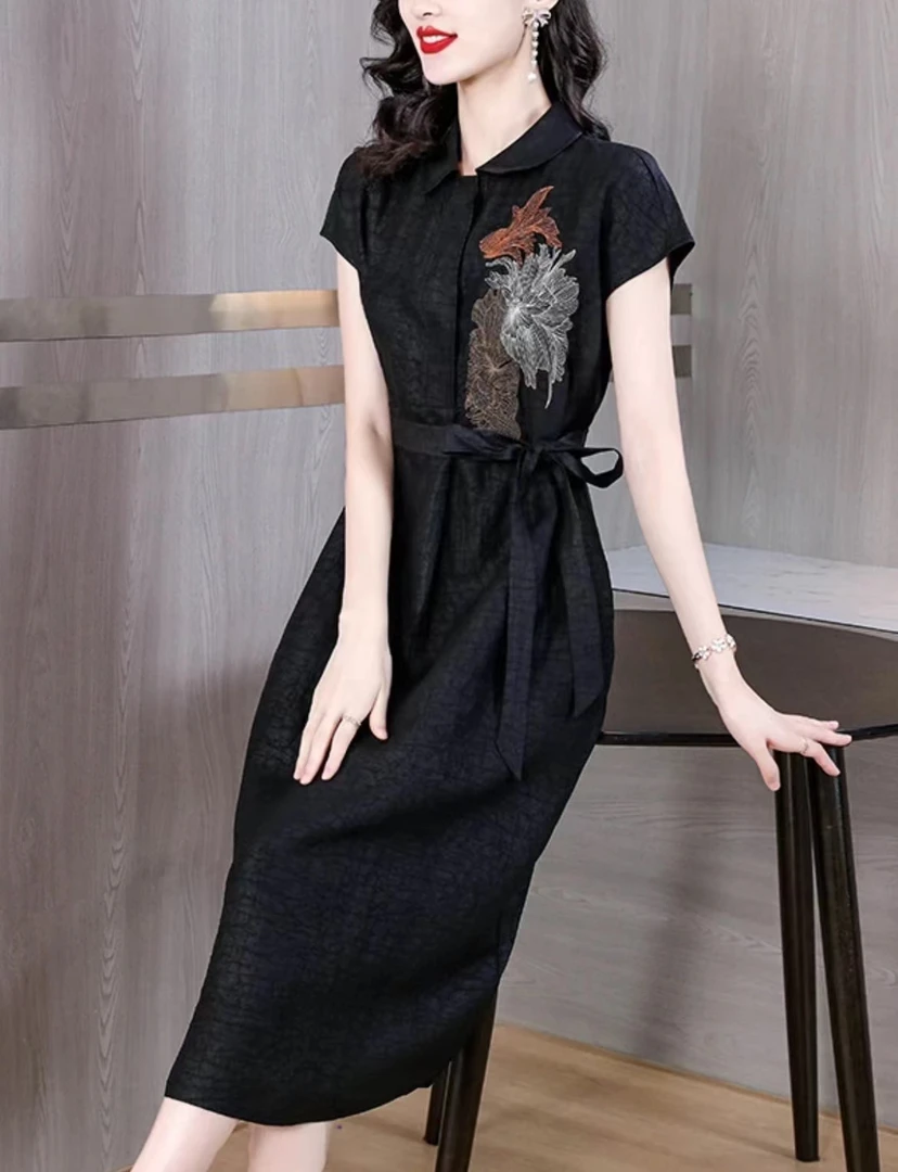 【老料龟裂纹】凤凰于飞H006气质连衣裙高端轻奢经典百搭