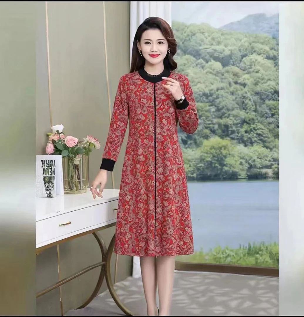 周周专属0875【腰果花】秋冬打底洋气保暖加绒显瘦气质加厚连衣裙