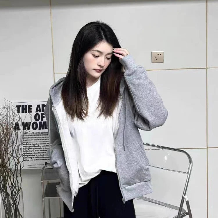 2025百搭连帽卫衣女印花韩版百搭连帽外套开衫女