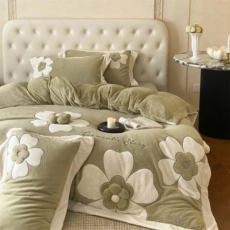 【苏织巢】安娜贝拉 立体花贴布绣刺绣加厚绒四件套保暖床上用品