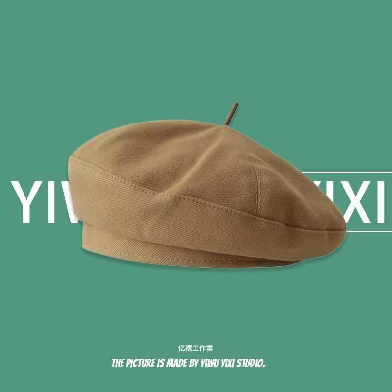 2024新款贝雷帽女秋冬季毛呢纯色画家帽小众日系英伦百搭八角帽