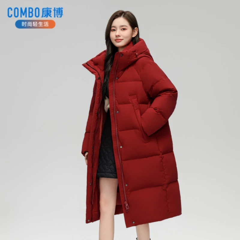 康博2024新款长款连帽羽绒服时尚百搭保暖加厚冬季外套3059鼎鼎