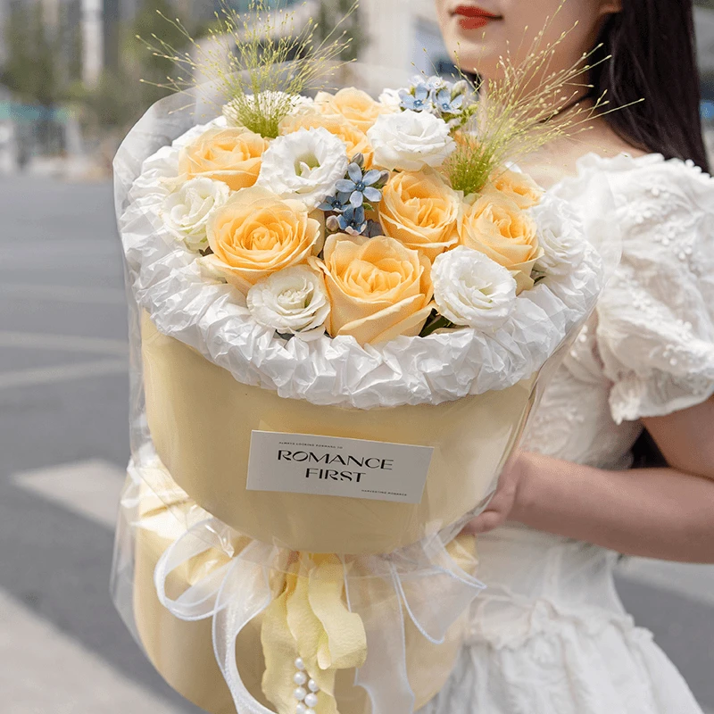 香槟黄玫瑰花束鲜花订购同城配送送闺蜜送朋友生日礼物附近花店送