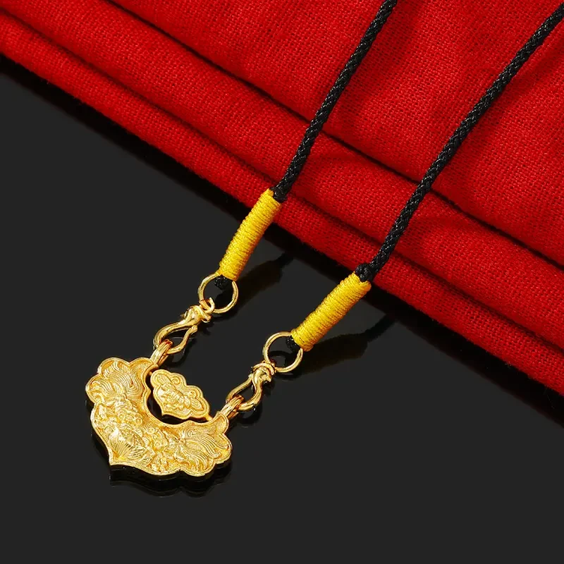 铜合金吊坠 双鱼锦鲤锁包可转动平安锁毛衣链宝宝锁如意长命锁女