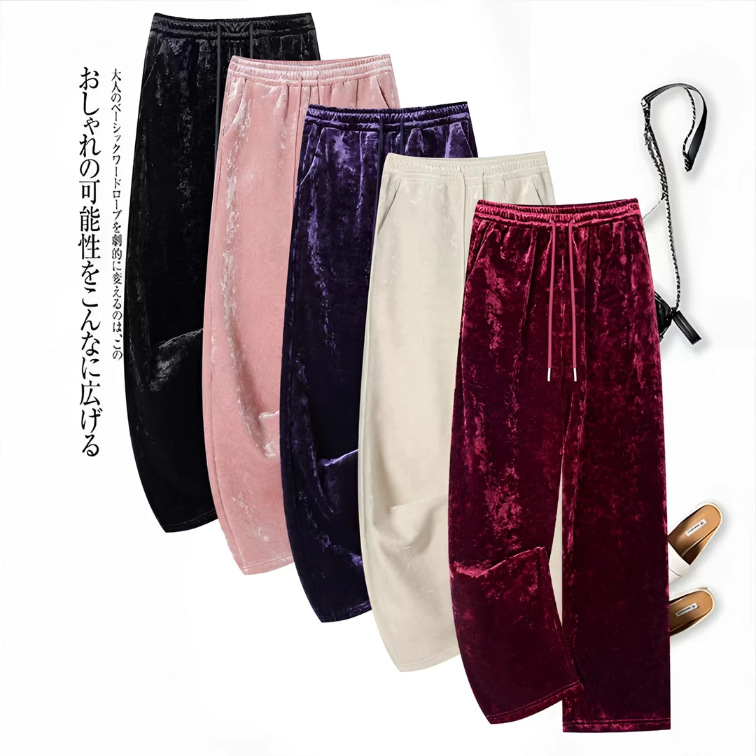 秋冬款休闲金丝绒加厚复古直筒裤女显瘦高腰流光加绒宽松长裤021