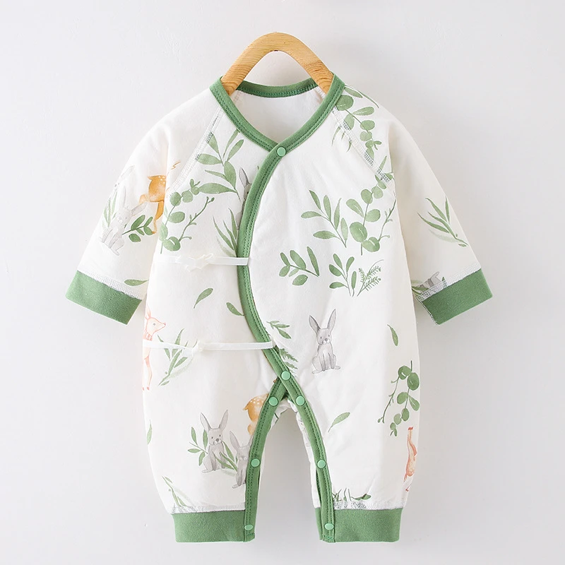 春秋冬薄棉系带连体新生婴蝴蝶衣保暖宝宝哈衣爬服婴儿连体衣幼儿