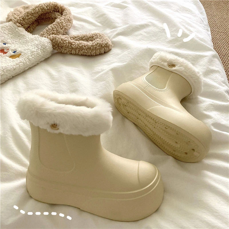 暖呼呼可拆卸~栗子棕防水加绒雪地靴女冬季厚底防滑增高保暖棉鞋