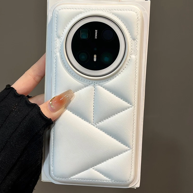 白色适用华为mate70pro+手机壳奢华菱格小香风云朵皮质高级感女款