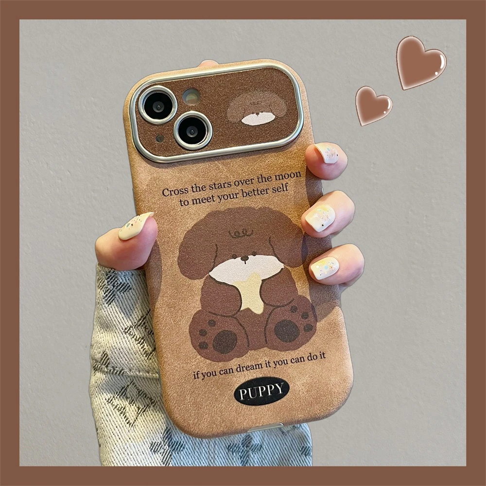 适用苹果16pro手机壳皮纹大视窗网红女款可爱ins风高级感全包防摔