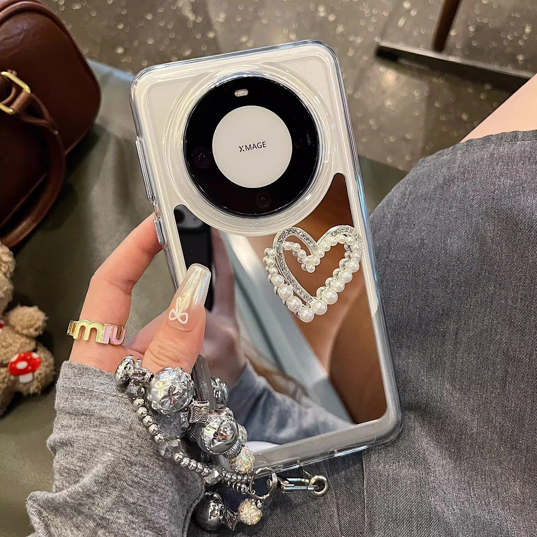 ins网红镜面太空壳适用华为mate70pro手机壳立体爱心女款全包防摔