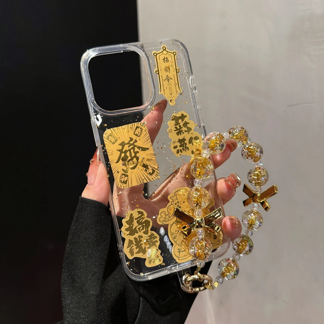 个性文字适用苹果16pro手机壳透明滴胶金箔网红男女款ins创意小众