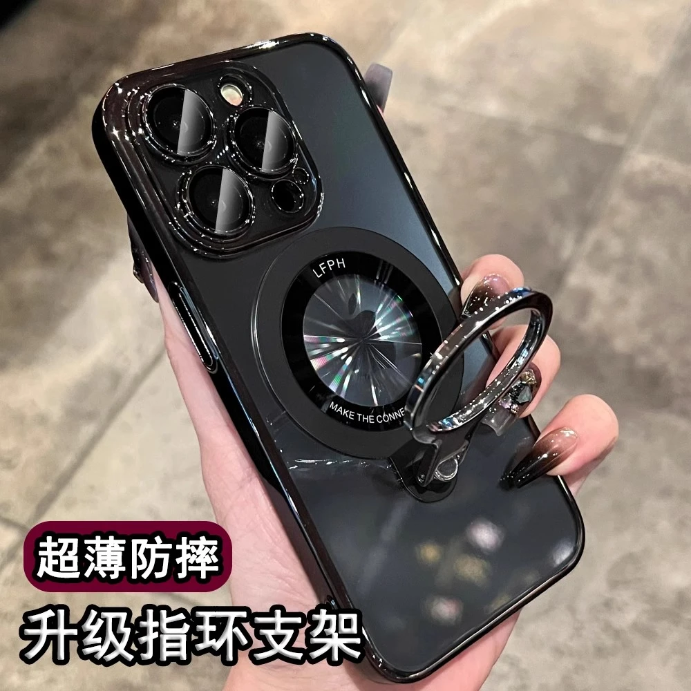 指环折叠支架适用苹果16promax手机壳透明全包带镜头膜男女高级感