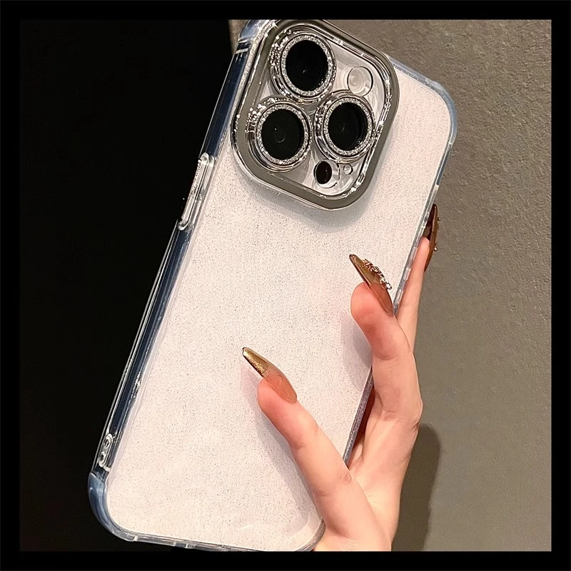 透明闪粉带镜头膜适用苹果16pro手机壳防摔网红女款ins奢华高级感