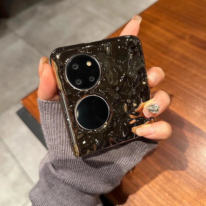 高级感电镀褶皱网红适用折叠华为pocket手机壳时尚奢华男女款小众