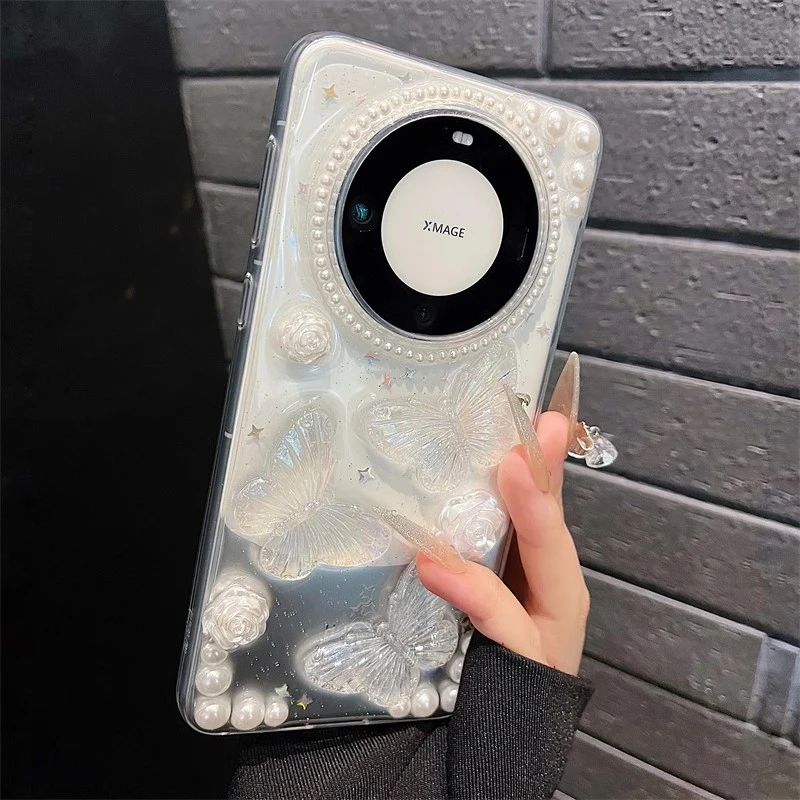 立体蝴蝶适用华为mate60pro+新款手机壳简约高档透明女款全包防摔