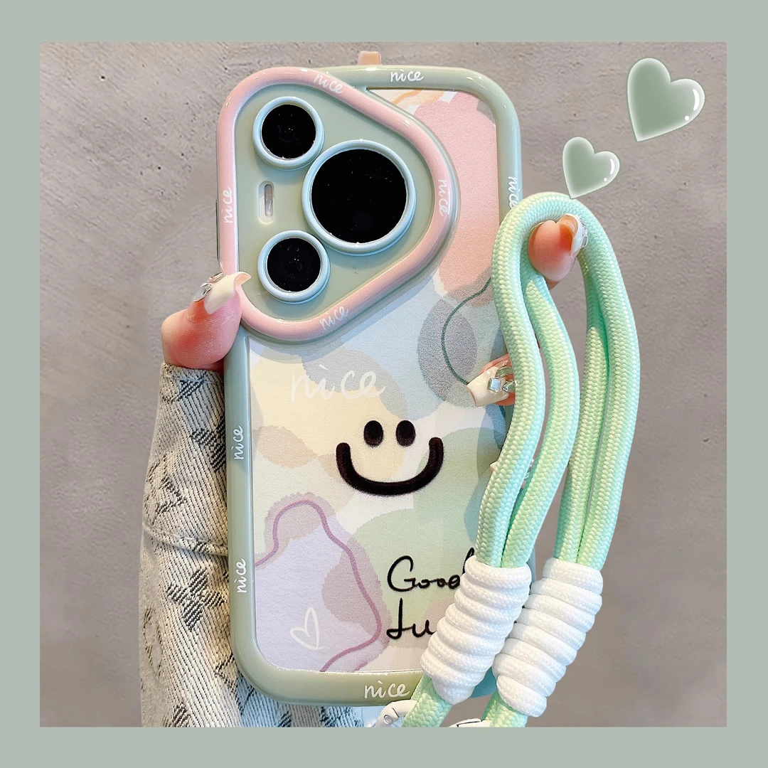 适用华为pura80pro+新款手机壳70Ultra简约ins风彩色笑脸全包女款