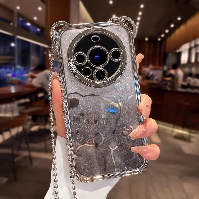 背带斜跨链条适用华为mate60pro手机壳透明保护壳网红女款奢华ins